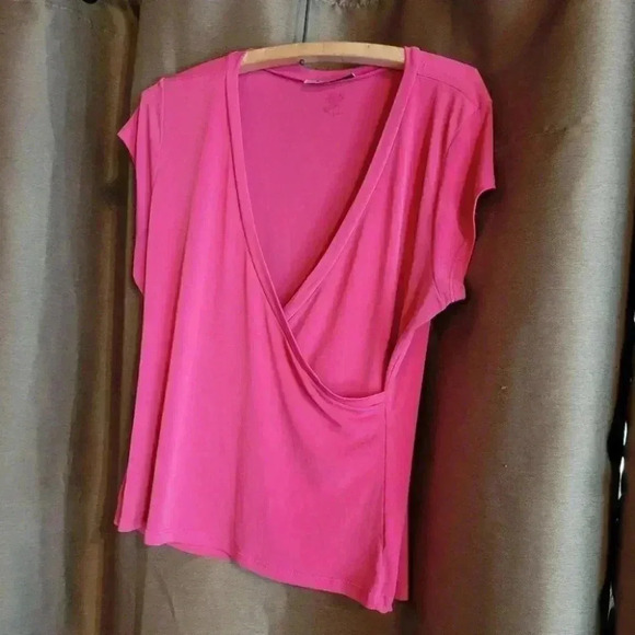 Womans Pretty Pink/Orange Draped Top with  Cap Sleeves - Picture 6 of 6